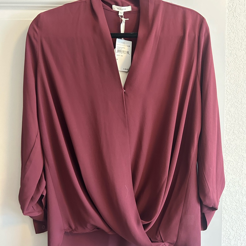 NWT Pleione Deep Red Drape Blouse